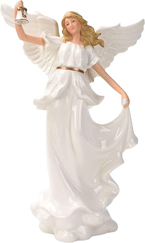 Miniatura 1 de Escultura de ángel rezando con luz LED  Figura de ángel guardián de porcelana fina de 12.9 pulgadas que sostiene una campana, decoración navideña