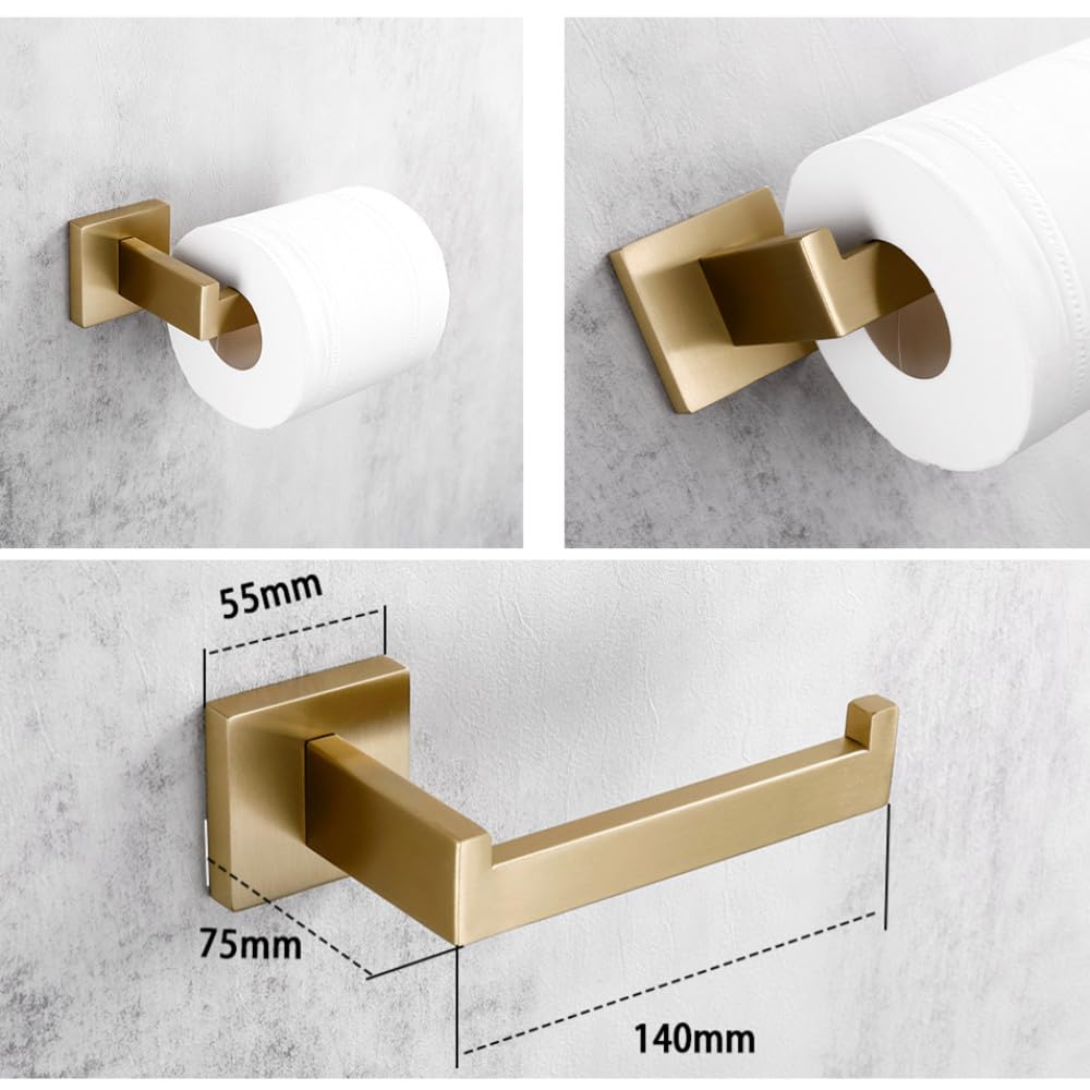Juego de Accesorios de baño de Oro Cepillado Soporte para Rollo de Papel higiénico para Montaje en Pared Toallero Percha para Bata Kit de Accesorios de Acero Inoxidable, Soporte de Papel BG