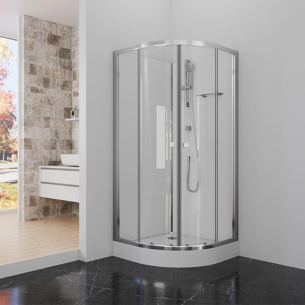 MARWELL Komplettdusche Shower Fresh Round – Duschkabine 85 x 85 x 205cm – Fertigdusche mit Aluminiumprofilen