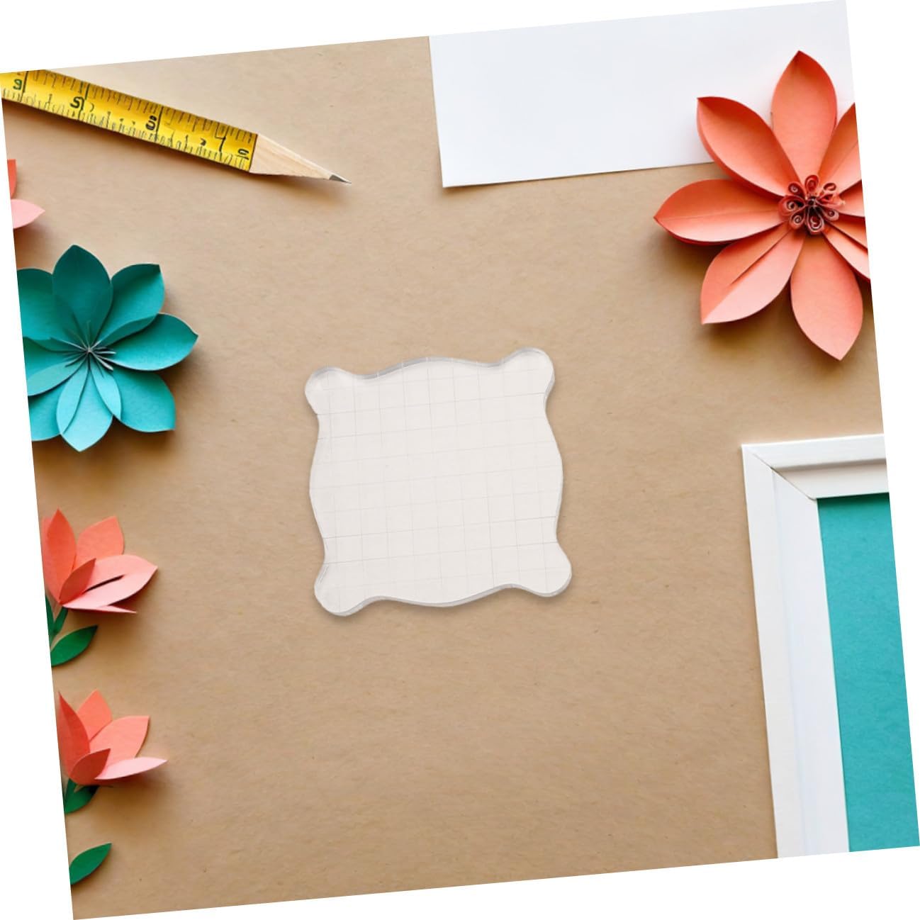 Zerodeko 4 Pieces Acrylic Stamp Blocks with Grid Lines, 7.5 X 7.5 Cm, Stamp Blocks for Scrapbooking and Card Making Crafts