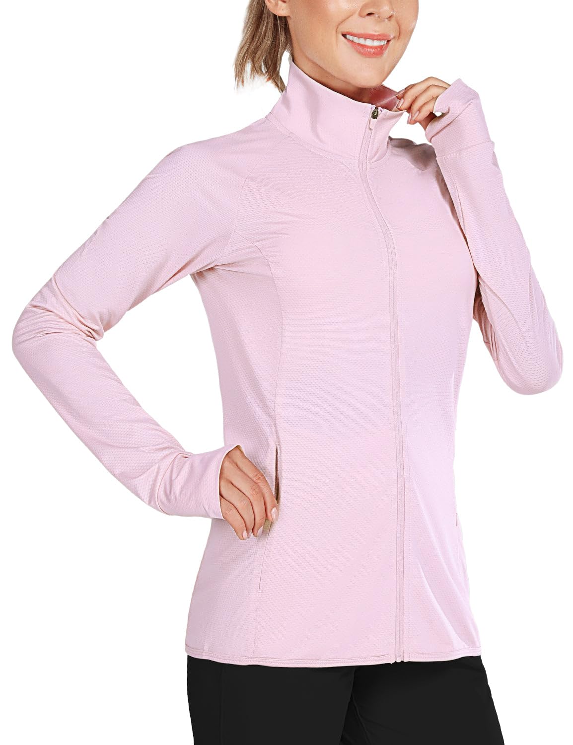baleaf Women's Long Sleeve Running Shirts UPF 50+ Sun Protection Full Zip Athletic Jackets Lightweight Zipper Pockets