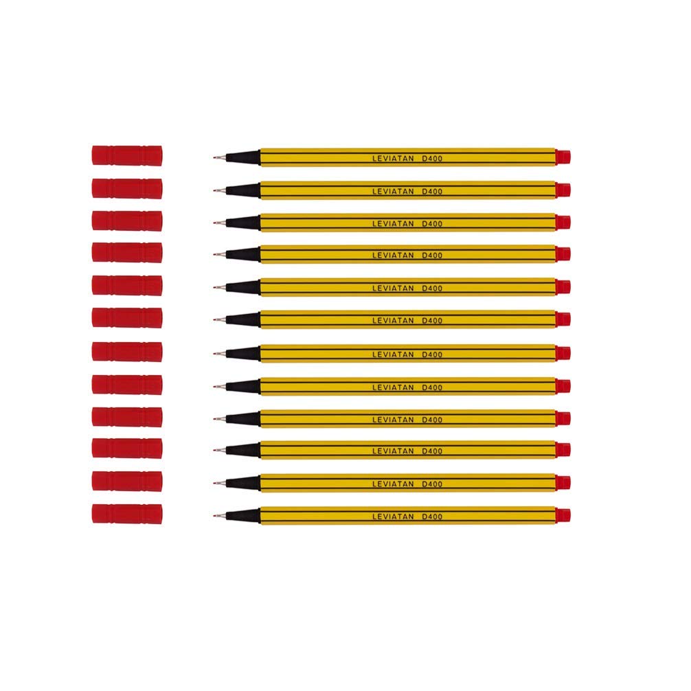 LEVIATAN D400 Fineliner Red 12 Pieces | Suitable for Everyday Use, Stationery and School Supplies | Line Width Approx. 0.4 mm