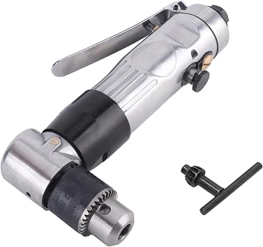 Hilitand Air Angle Reversible Drill, High Speed 1800 RPM Pneumatic Right Angle Drilling Tool for Narrow Spaces Auto Repair Zinc Alloy 3 8 Inch Chuck with Wrench 1 Pack