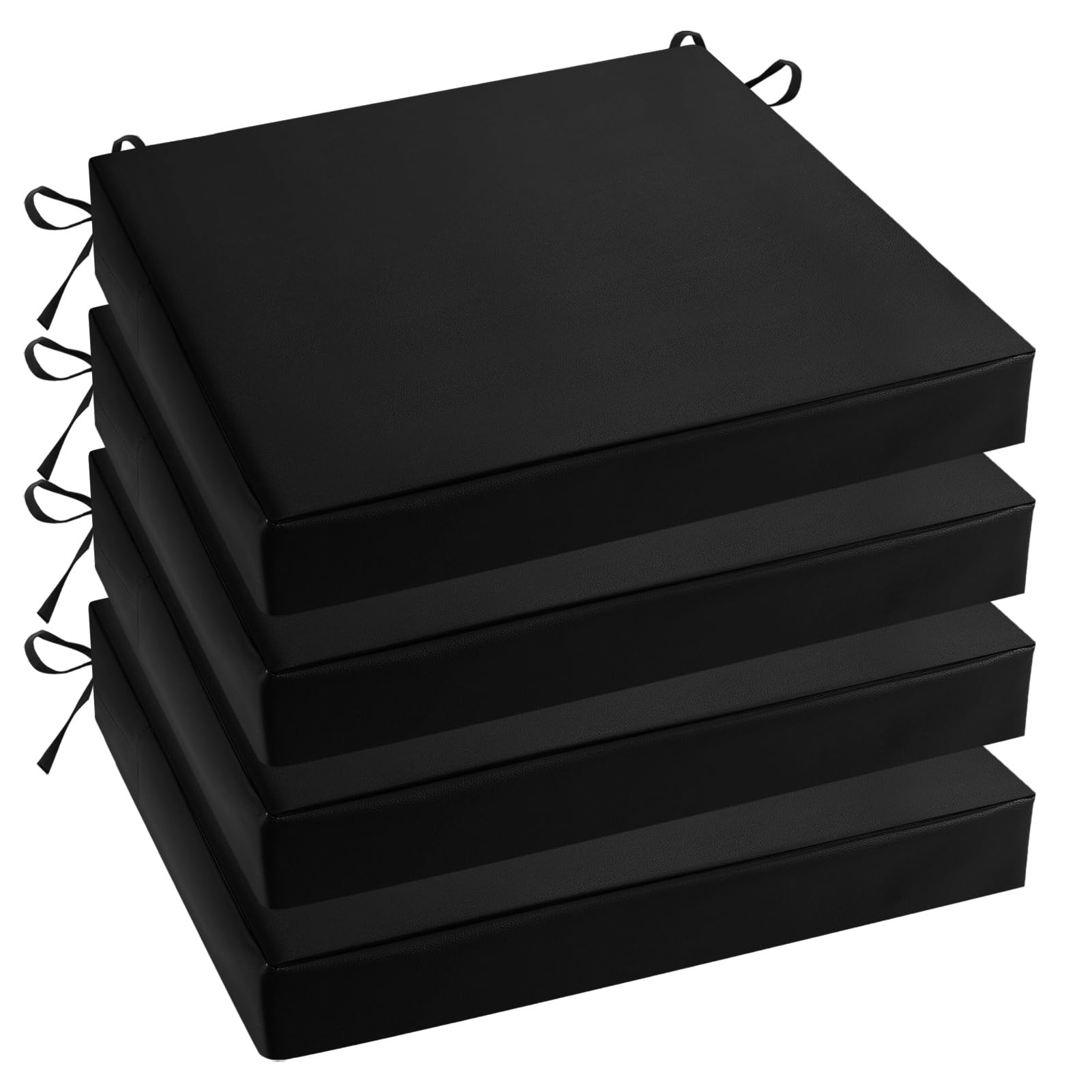 Heavyoff Outdoor Chair Cushions, Waterproof Patio Chair Cushion Set of 4, Square Corner Memory Foam Seat Cushions with Adjustable Ties for Garden, Burgundy, Black, 17x17x3 Inch