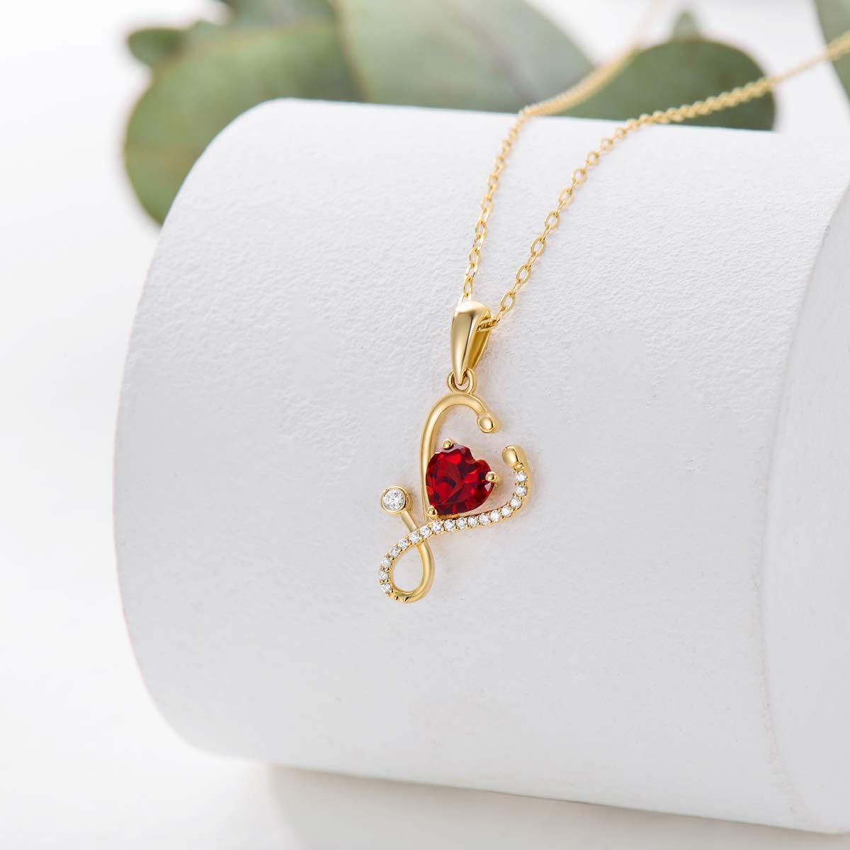 SISGEM 9 ct Gold Stethoscope Necklace, Solid Yellow Gold Heart Pendant Necklace - Image 4