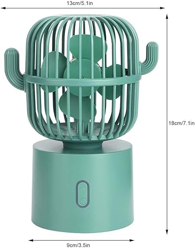 Miniatura 7 de Ventilador de escritorio USB, 3 velocidades ajustables, portátil, lindo ventilador de mesa de cactus de dos maneras de carga, cabezal agitador de