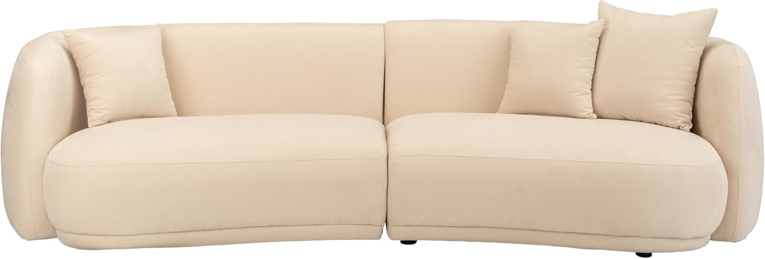 Sagebrook Home 117" Luxury Curved 5 Seat Sofa Ivory/Beige Sofa, Wood Frame & Comfy Fabric, Oversized Wide Deep Seats, Minimalist Mid Century Modern Sectional with 2 Accent Pillows Living Room