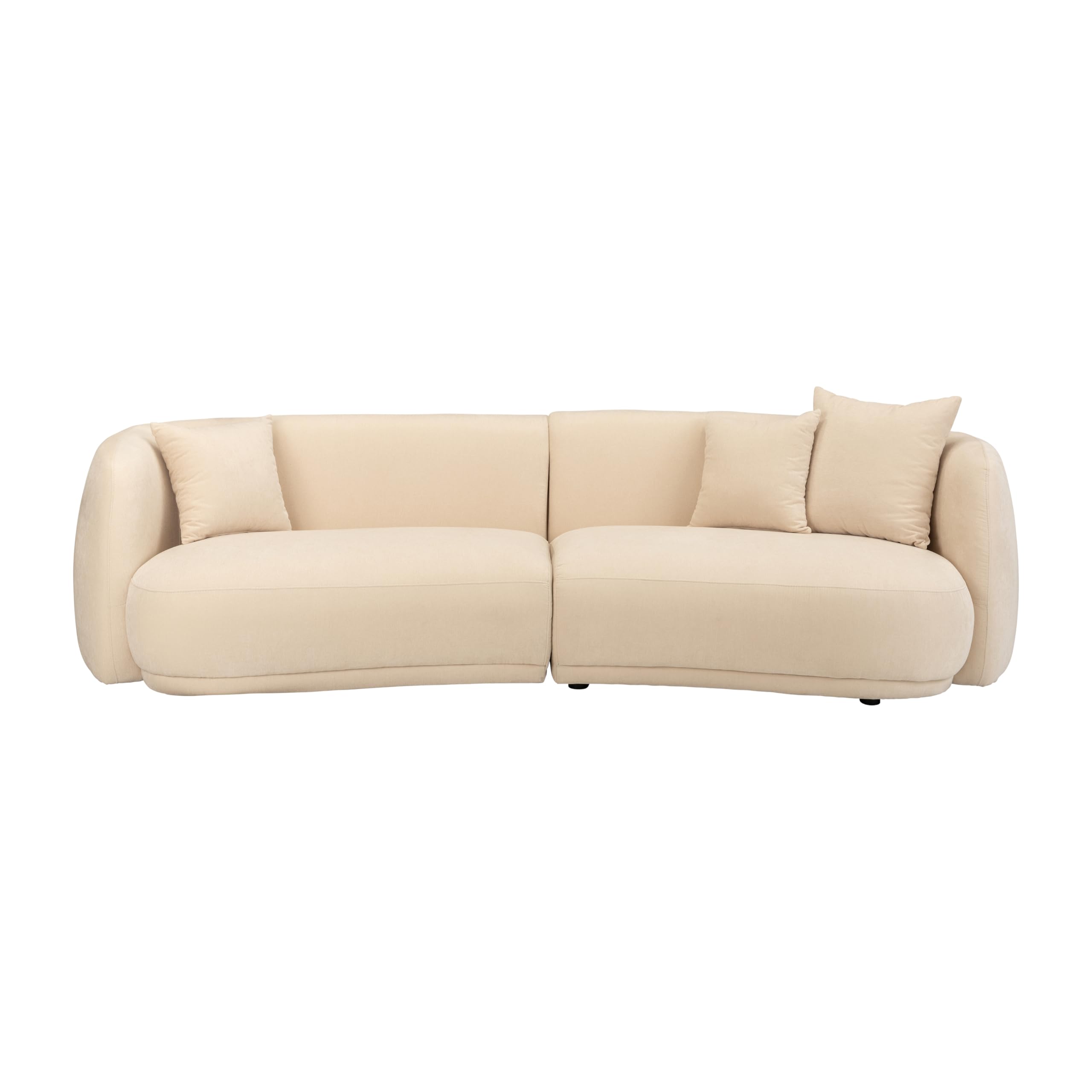 Sofá curvo de lujo de 5 asientos de 117 pulgadas, sofá marfil/beige, marco de madera y tela cómoda, asientos profundos anchos de gran tamaño, modular moderno minimalista de mediados de