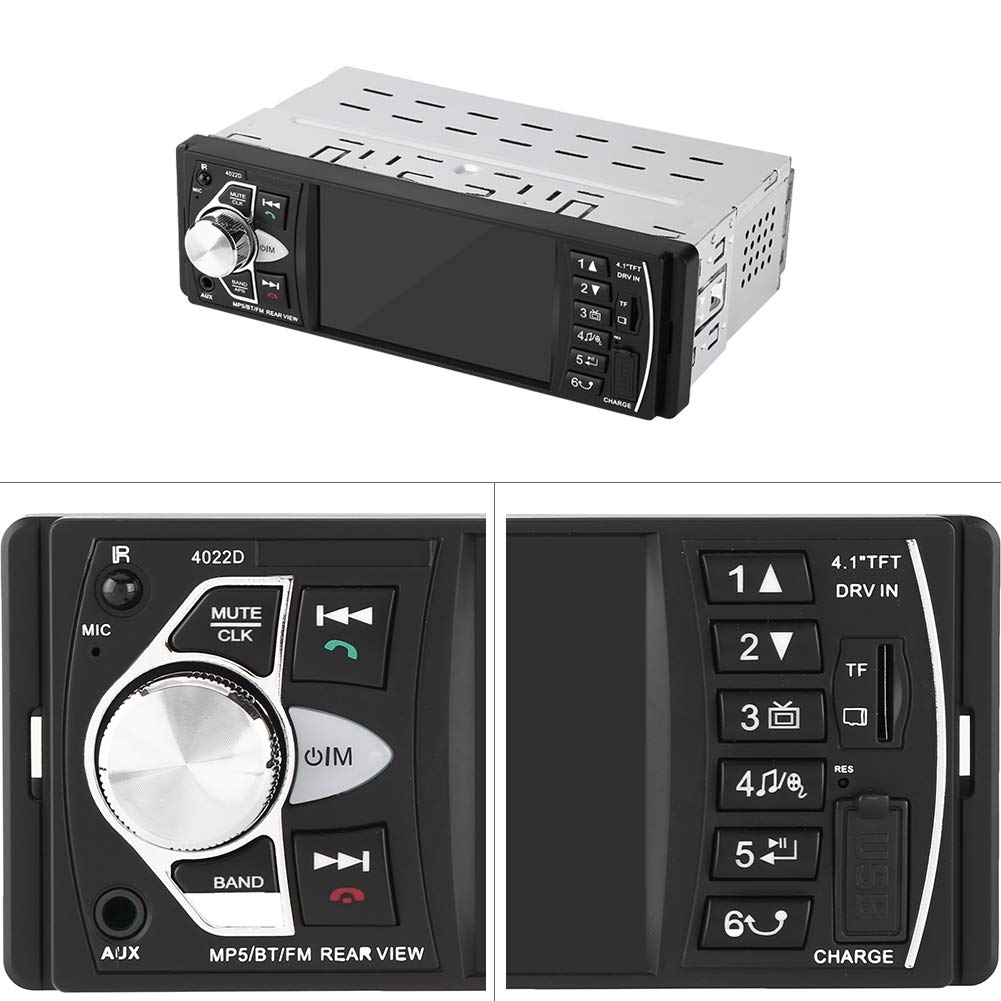 Qiilu Radio coche 4.1 pulgadas Reproductor MP5 Pantalla HD Bluetooth Manos libres Reproducción de video Radio FM AUX TF USB y Control remoto(con camara)