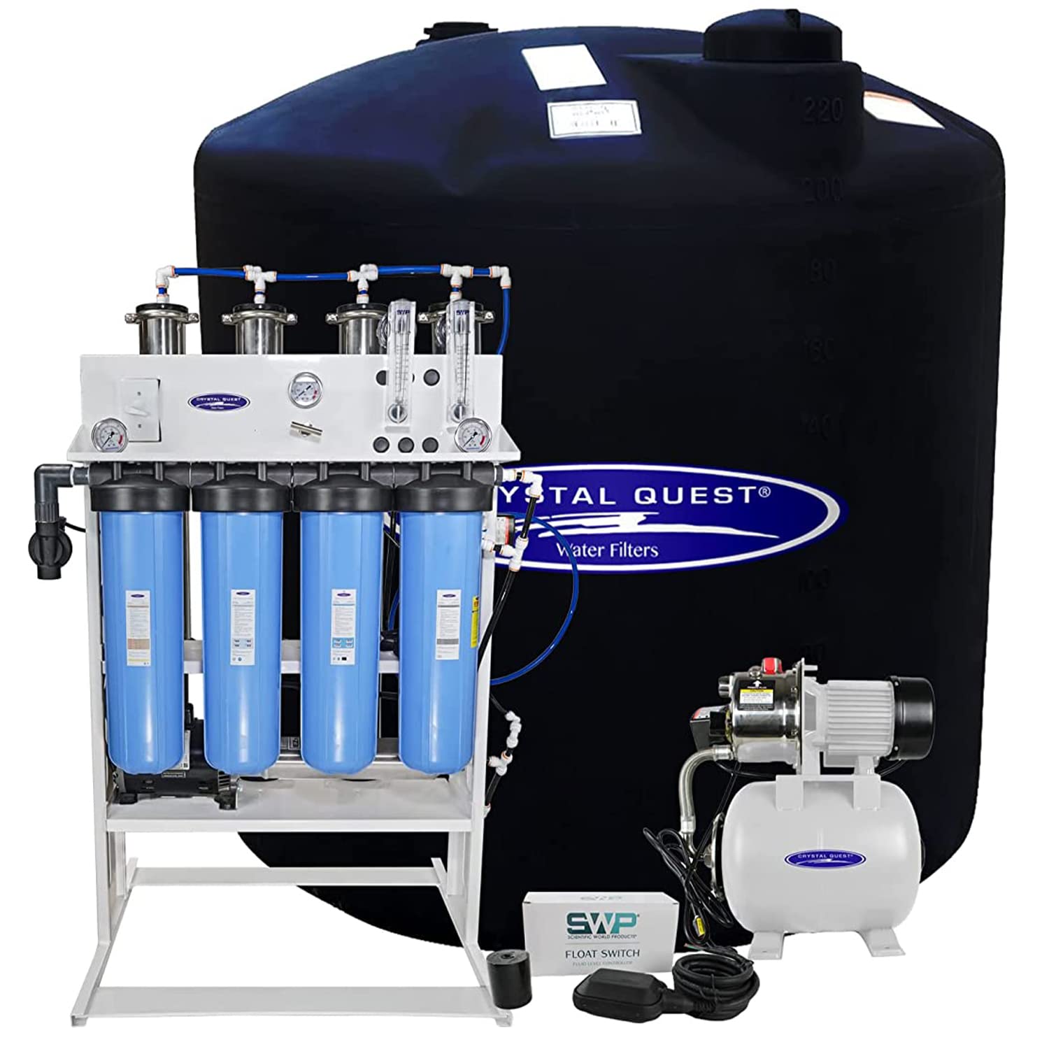 Crystal Quest Whole House Reverse Osmosis Water Filtration System 220 Gallon Tank Pump Sediment Carbon Filter - 7000