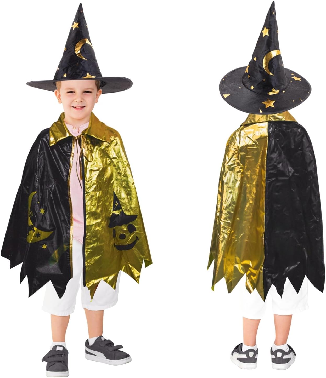 ALLY-MAGIC Kids Halloween Wizard Cloak & Cape Set with Hat, Witch Costume Role Play Outfits for Boys & Girls Cosplay Party Y9HJMFSPF