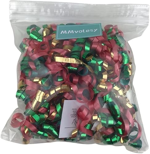 Miniatura 10 de MMvolesy Rizos festivos en rodajas finas, lazos de Navidad, lazo de regalo de Navidad, día de San Valentín, lazos autoadhesivos para regalos,