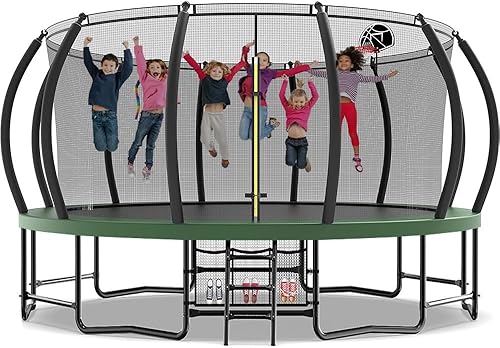 Evedy Trampolín para adultos, trampolín de 16 pies con aro de baloncesto, trampolín de rebote al aire libre para niños, con cierre de seguridad para