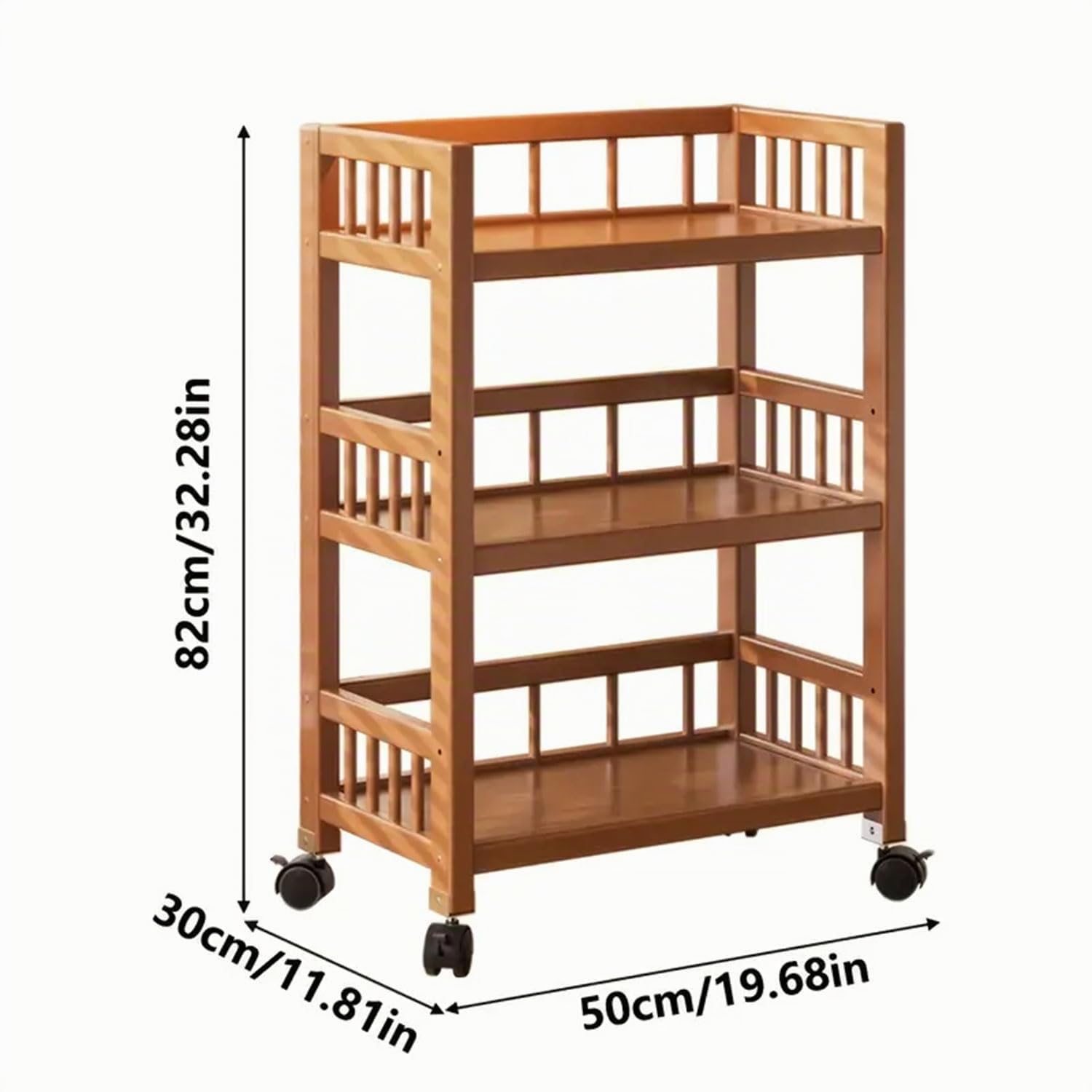 Chariot de service avec roulettes, chariot de cuisine en bois 3 étagères, chariot mobile polyvalent pour cuisine, salle de bain, couloir et balcon, chariot d'appoint peu encombrant