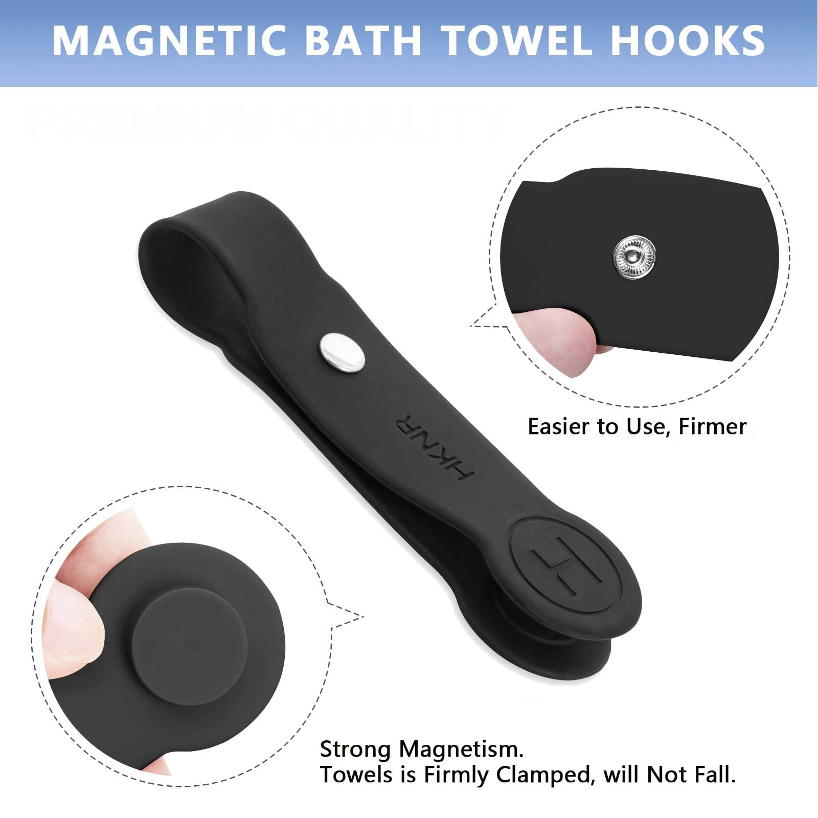 2 Pcs Strong Magnetic Towel Clips for Kitchen, Waterproof Silicone Towel Holder, Multi-Purpose Towel Holder for Bathroom, Kitchen, Outdoor Use (Black)