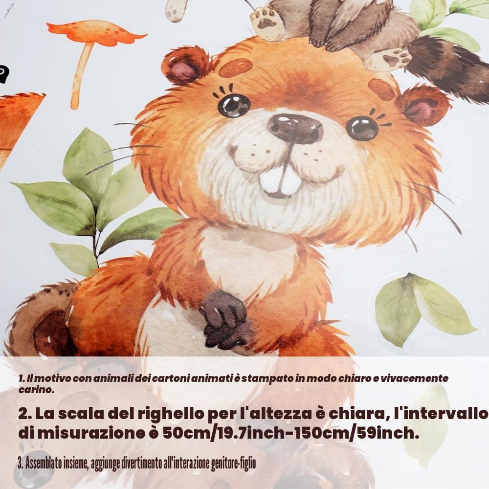 Bambini Parete Adesivo 50-150 cm Adesivo Murale Autoadesivo Animali Foresta Tabella Altezza
