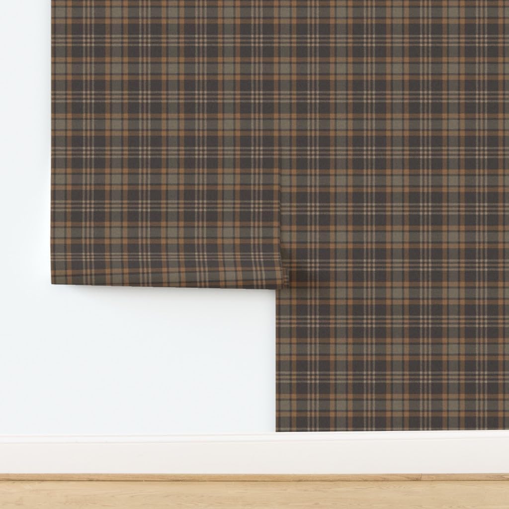 Peel & Stick Wallpaper 3ft x 2ft - Brown Plaid Rustic Check Dark Academia Autumn Fall Tartan Traditional Classic Custom Removable Wallpaper by Spoonflower