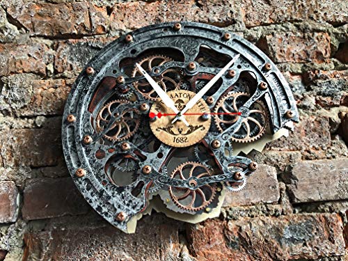 Automaton Bite 1682"Metal Jacket" Large Motion Wall Clock Moving Gears, Mechanical Silent Wall Art, Home Living Room And Office Design, Personalized Engraving Art Gift, Steampunk Loft Antique Decor #TOP6