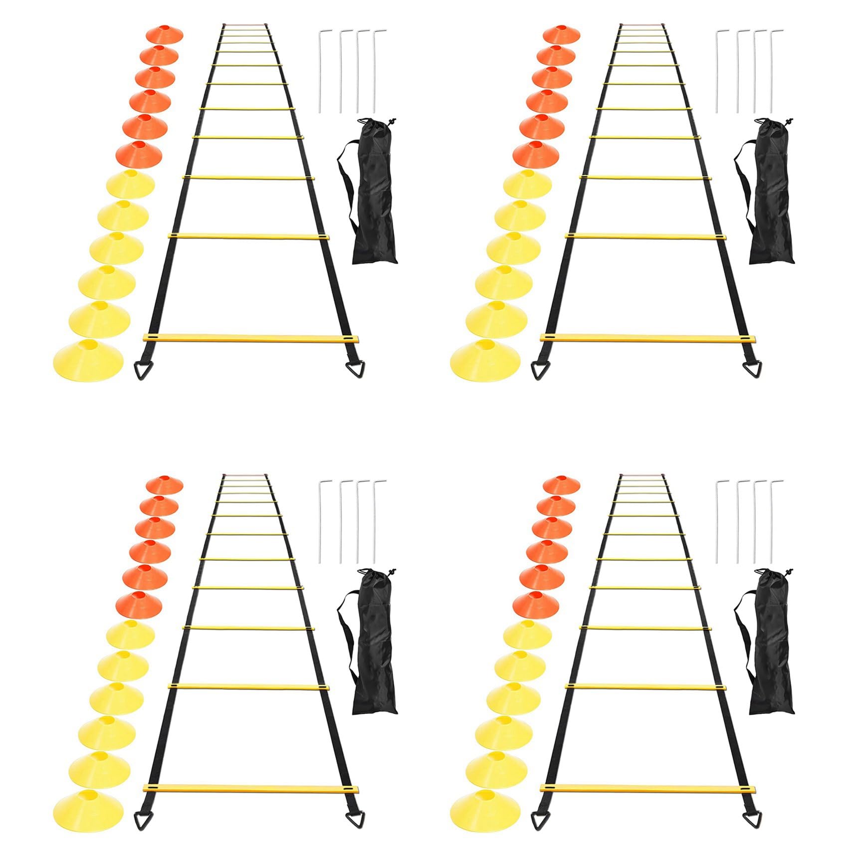 Conjunto de Entrenamiento de Agilidad de Velocidad Deportiva 48 Conos de Disco 16 Estacas de Acero y Escalera de Agilidad para FúTbol, Baloncesto, Pista de Rugby