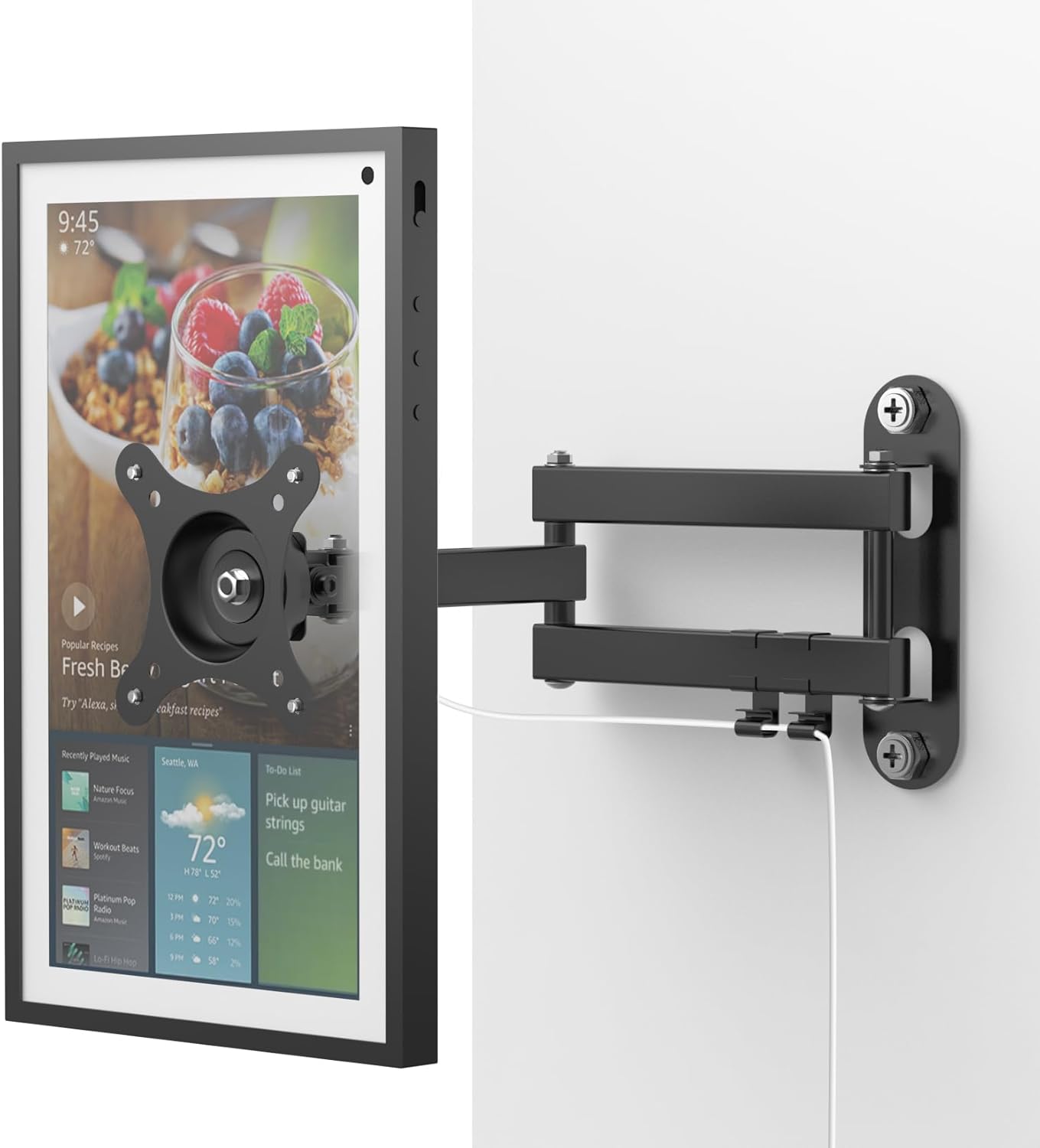 Wall Mount for Echo Show 15 (1st, 2nd Gen), and Monitors 13"-27", with 15 Inch Extension Arm, Full Motion Adjustable - Easy to Rotate, Swivel, Tilt and Fold, Echo Show 15 Wall Mounting Bracket Black