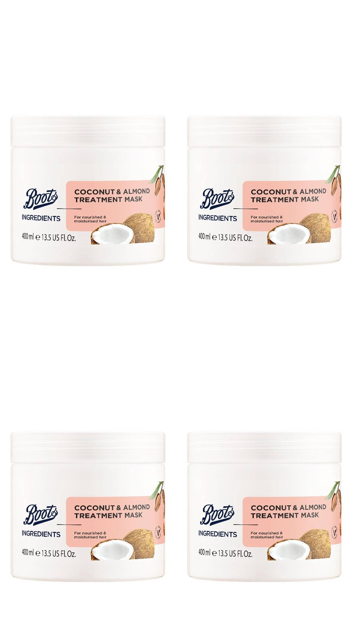 Boots Ingredients Coconut and Almond Treatment Mask 13.52 Fl Oz. (Pack of 4)
