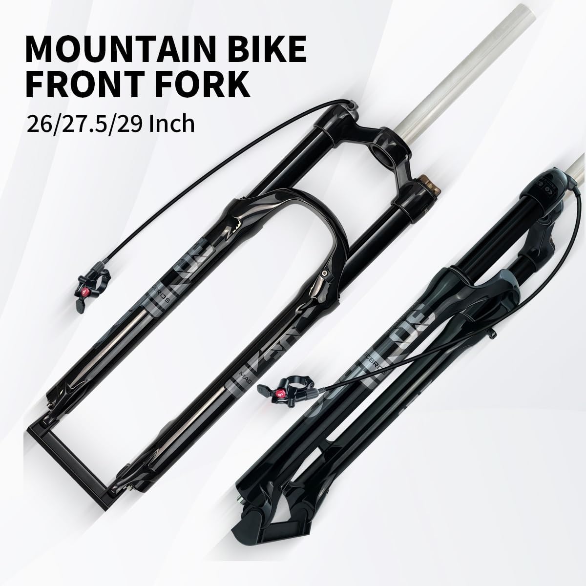 26/27.5/29 Inch Mountain Bike Suspension Fork 1-1/8" Straight Tube Oil Front Forks Travel 100mm Disc Brake ﻿MTB Forks 9 * 100mm Quick Release Manual/Remote Lockout