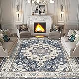Washable Living Room Area Rug - 9 x 12 Stain Resistant Medallion Soft Bedroom...