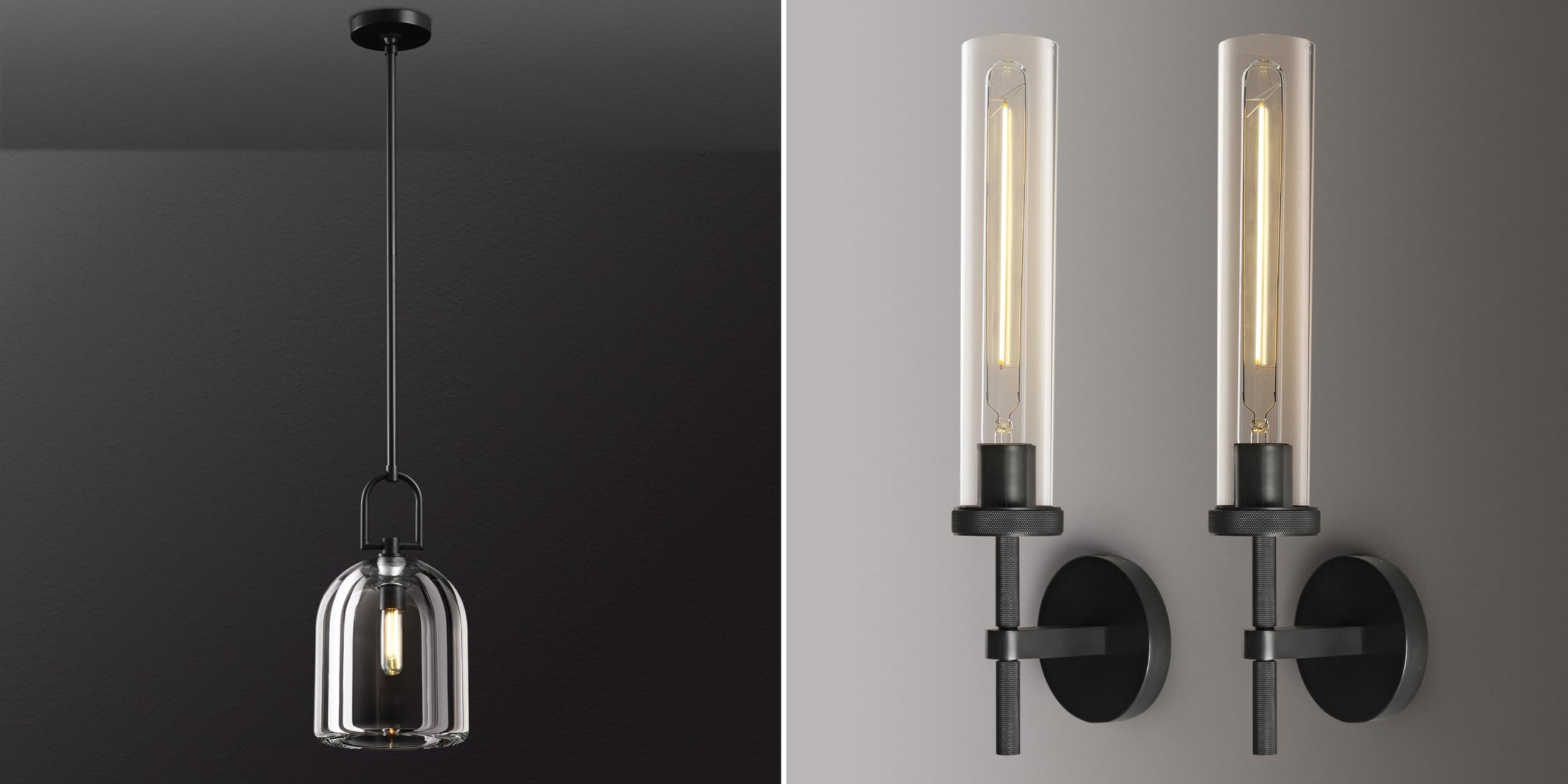 ZHTIECHUICrystal Pendant Light, Modern Black Pendant Lights Kitchen Island, Black Wall Sconces Bathroom Vanity Light Fixtures, Glass Tube Wall Sconces Set of Two