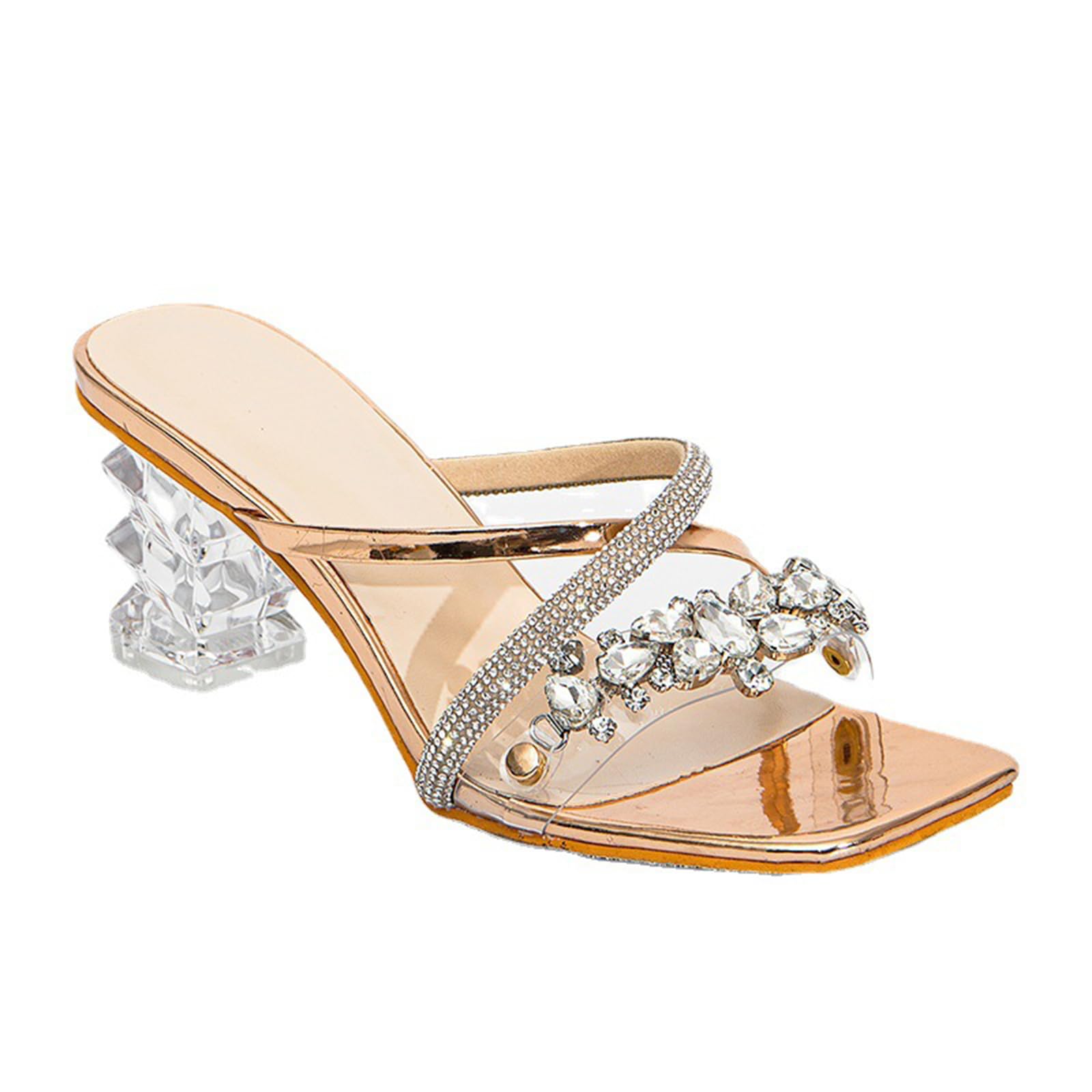 Sandali con Tacco Spesso da 7 cm da Donna, con Tacco a Blocco, Punta Quadrata Aperta, da infilare, Stile Mules