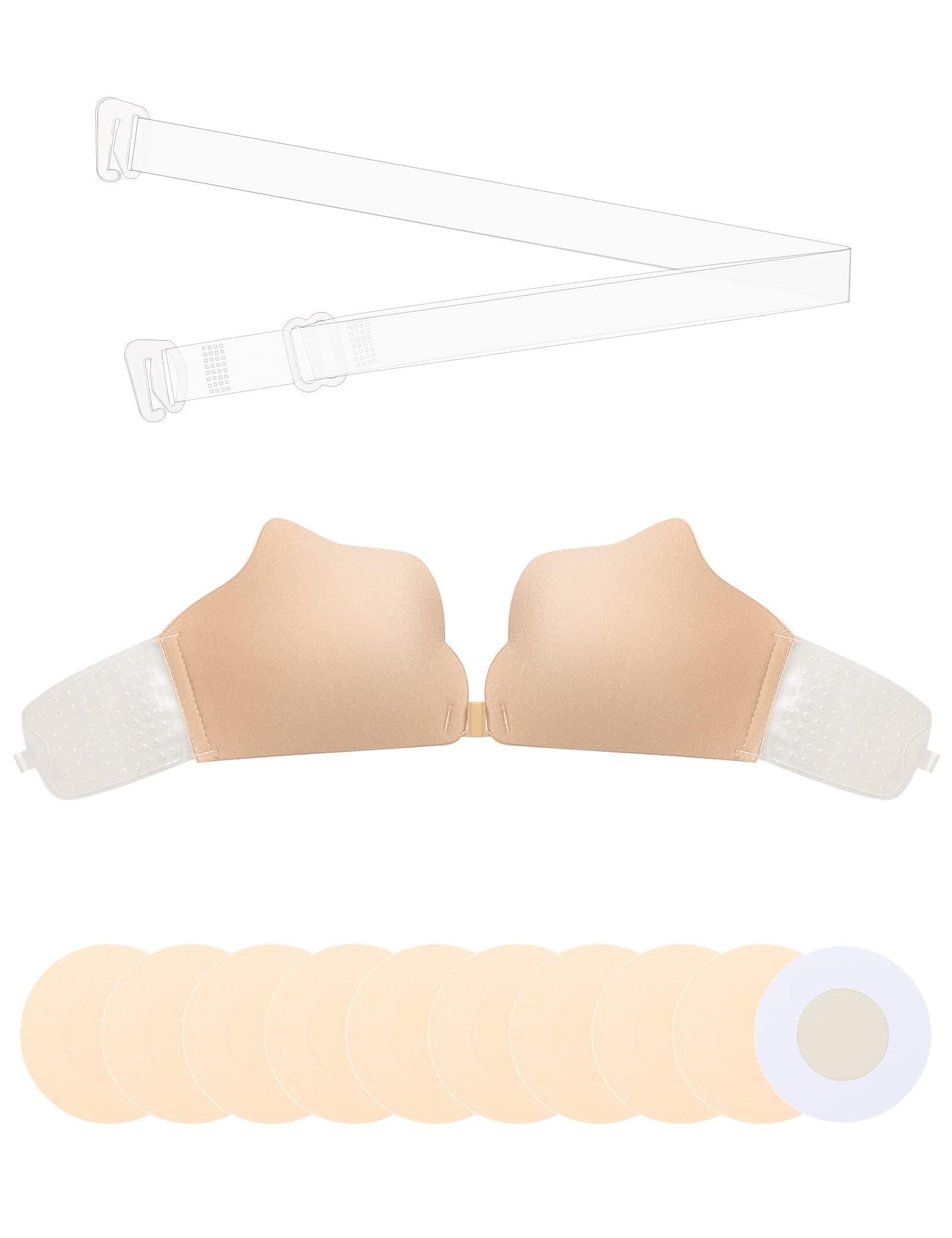 MELLIEX Soutiens-Gorge Adhesif Push Up Invisible Autoadhésifs Soutien Gorge Dos Nu Auto-adhésifs Bra sans Bretelles Femme Réutilisables Soutien Gorge, Nude