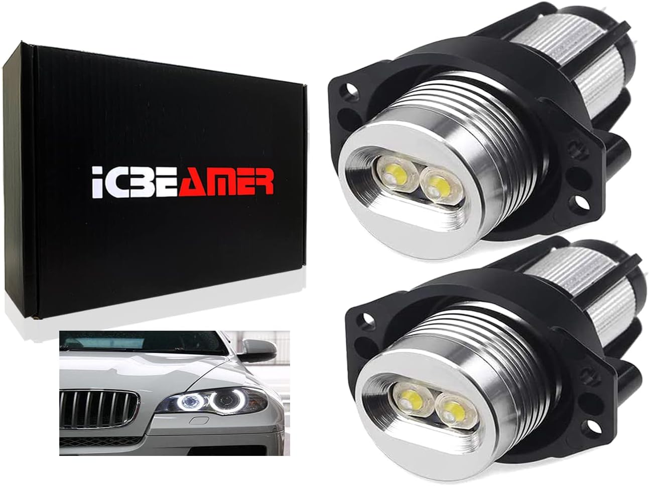 ICBEAMER Fit BMW ANGEL EYE E90,E91,63117161444 HALO RING LED Light BULBS 7000K [Color:Super White] Pack of 2 Pieces