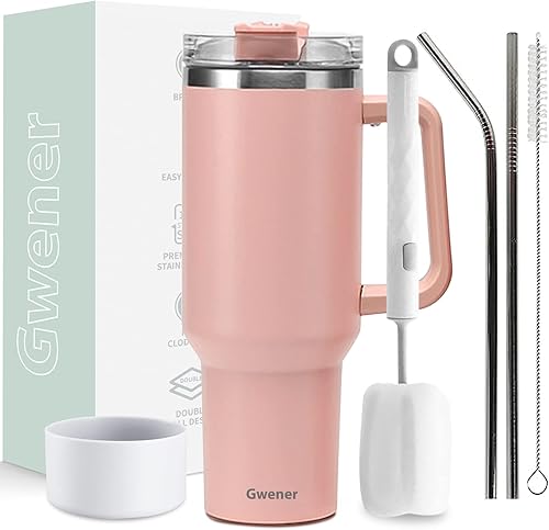 Vaso de 40 onzas con asa y tapa con pajilla, vaso aislado de acero inoxidable, taza de viaje, para bebidas calientes y frías, taza de café de viaje