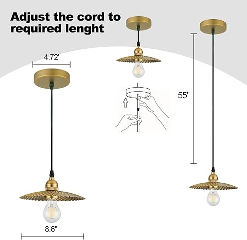 Miniatura 2 de TERLEENART Paquete de 3 lámparas colgantes industriales de metal con pantalla de patrón de remolino único y acabado de latón envejecido, decoración