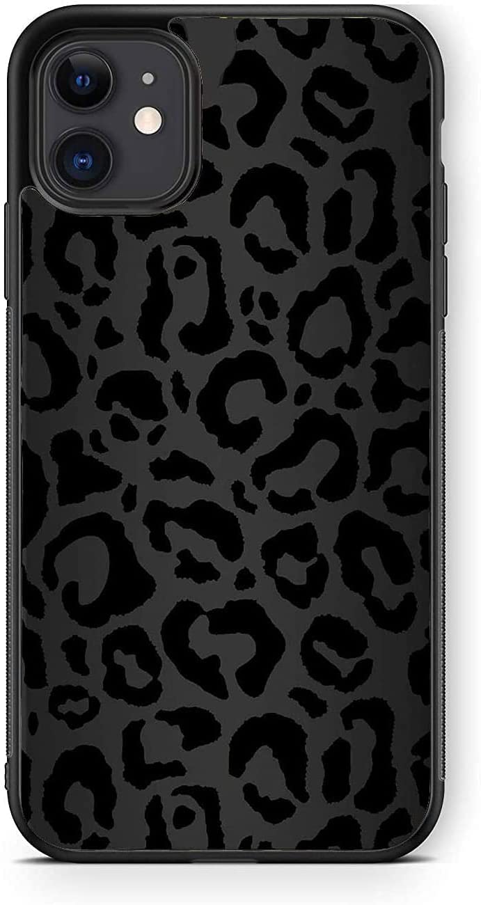 XUNQIANiPhone 12/12 Pro Case, Black Leopard Print, Thin Soft TPU + Tempered Mirror Protection