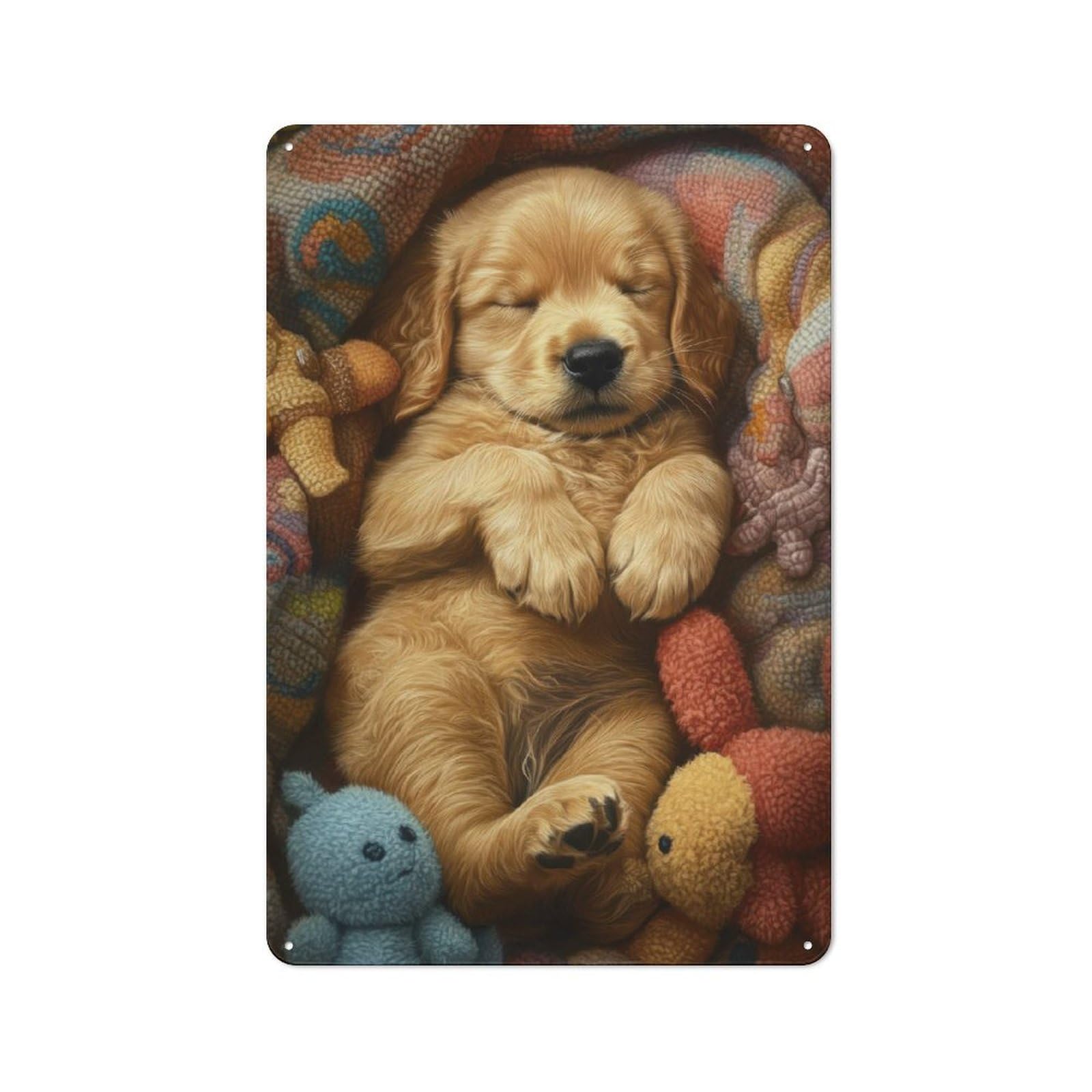 Junmoney Sleeping Golden Retriever Puppy Clean Industrial Decorative Metal Plaque 30X20cm, Loft Wall Plaque For Modern Home, Workshop, Office Or Cafe