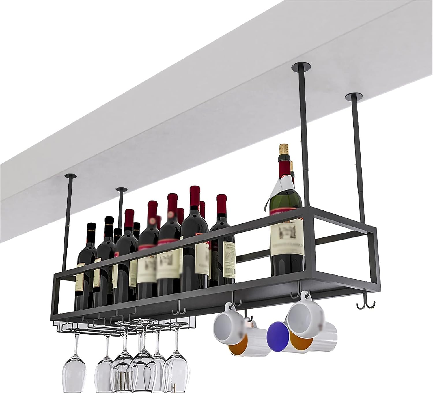 Industrial Vintage Hanging Wine Rack Adjustable (11.8-23.6 inches) Metal Ceiling-Mounted Bottle Holder for Kitchen/Bar/Restaurant Stylish Wine Storage Solution