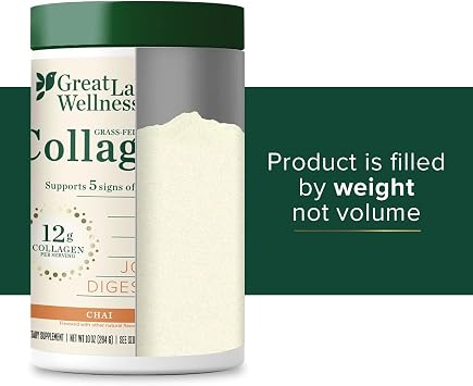Great Lakes Wellness Collagen Peptides Powder Supplement for Skin Hair Nail Joints - Chai Flavored - Quick Dissolve Hydrolyzed, Non-GMO, Gluten-Free, No Preservatives, Halal - 10 oz Canister