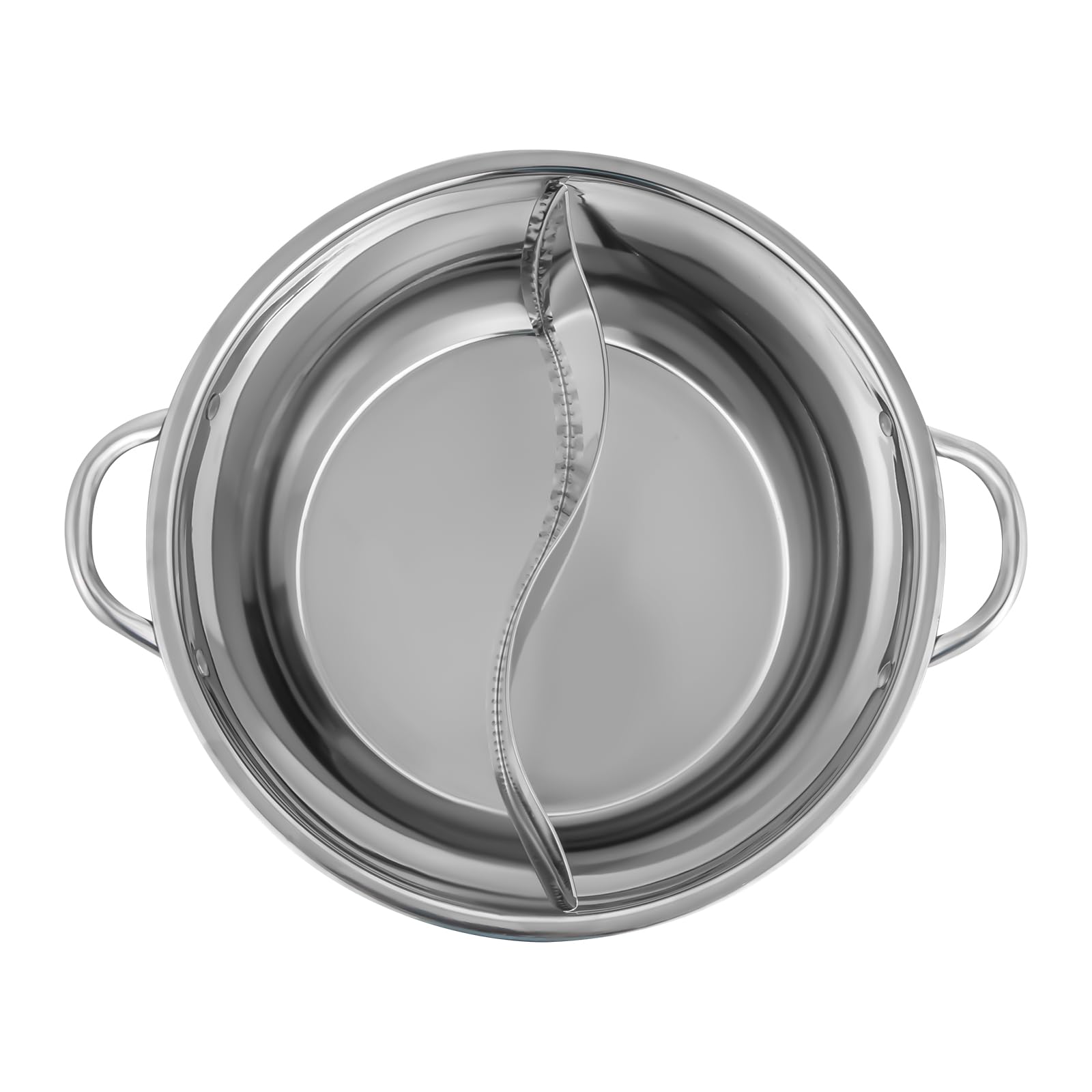 Hot Pot Pot Dubbele Hot Pot Shabu Pot, roestvrij staal met scheidingswand, aparte hete pot met verdeler voor thuis, restaurant, zilver (32 cm