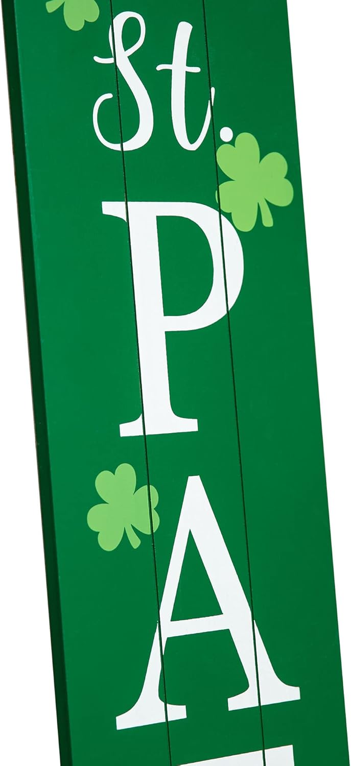 Glitzhome 60"L Wooden St. Patrick's Porch Sign, Happy St Patrick's Day Vertical Porch Decor for Home Front Door Yard Party
