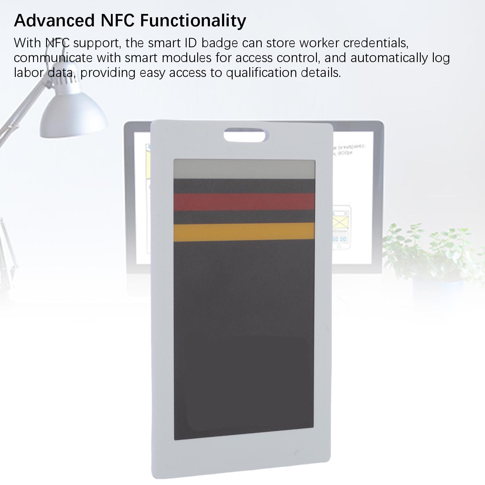 Fockety E-Ink-Smart-Badges, 3,7 Zoll NFC-E-Paper, bearbeitbarer E-Ink-Smart-Badges-Halter, wiederaufladbares Namensschild, Ausweishalter mit Umhängeband für Mitarbeiter, Studenten