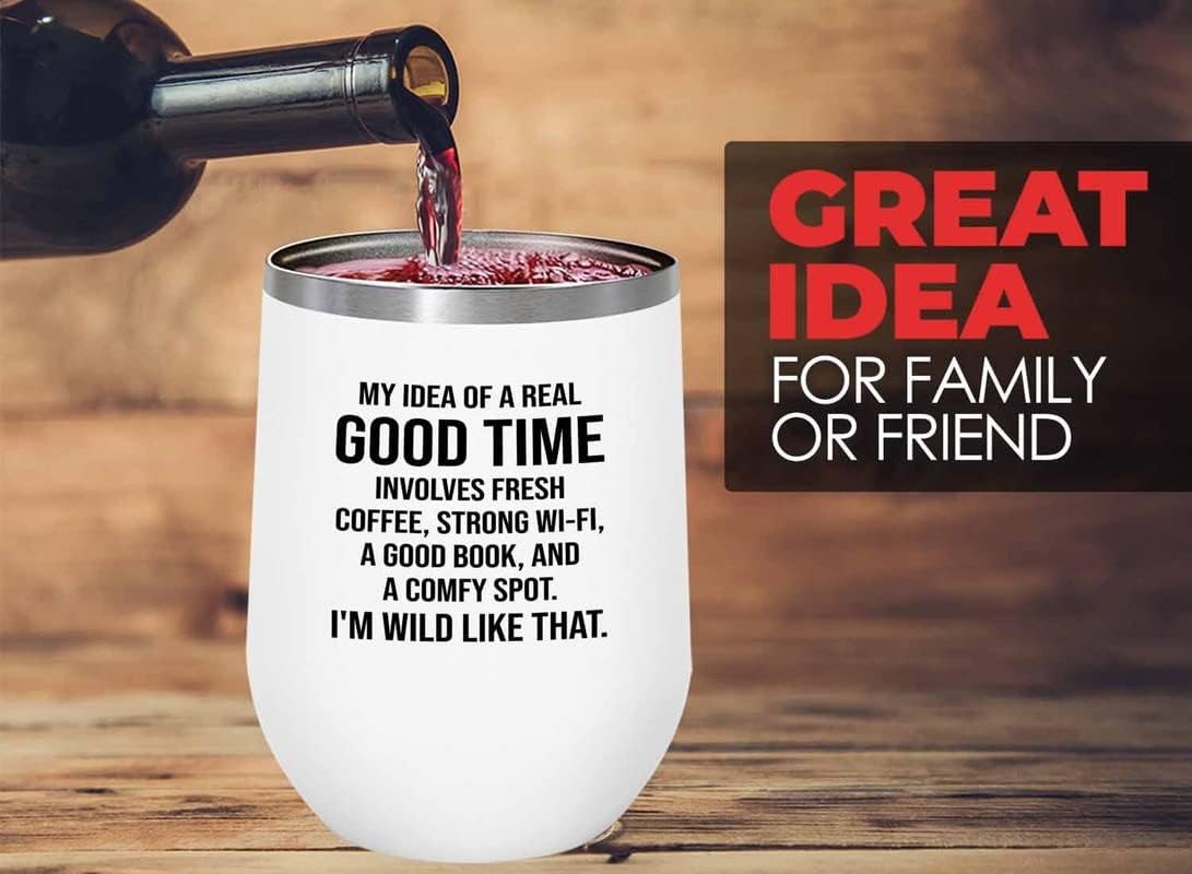 Coffee Lover White Wine Tumbler 12oz - Wifi Book Comfy WiId - Coffee Lovers Gifts for Her Coffee Bean Grinder Coffee Drinkers Women Coffee Addict One Cup at a Time