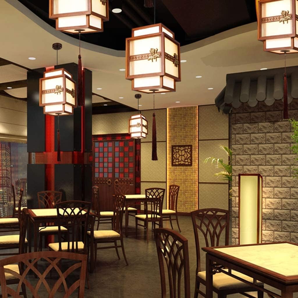 LIOONS Creative Chinese Lanterns Solid Wood Antique Lantern PVC Shade Chandelier Paper Lantern Lamp Hanging Lantern