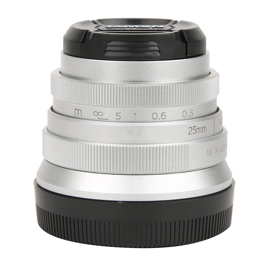 Yctze : Obiektyw Ręczny 25 Mm F1.8 NEWYI Szkło Optyczne 25 Mm F1.8 Srebrny Duża Przysłona Stała Ręczna Sceneria Humanistyczny Obiektyw Aparatu Szerokokątny o Dużej Przysłonie (Port E)
