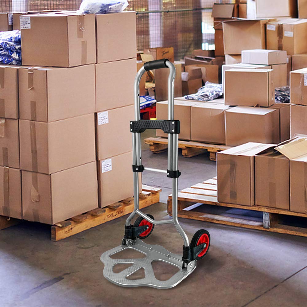 Carrello per sacchi in alluminio pieghevole, carrello da trasporto pieghevole, carrello manuale, trolley per bagagli con superficie antiscivolo, manico allungabile, capacità di carico fino a
