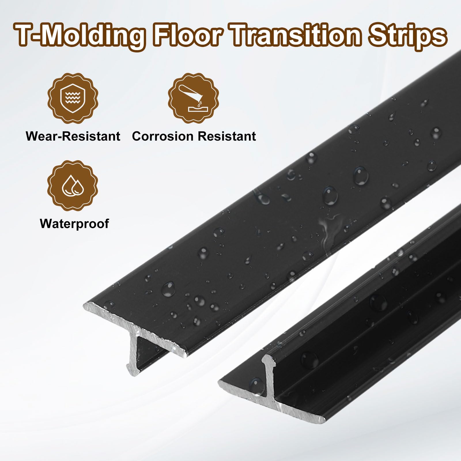 QUARKZMAN 3Pcs T Molding Transizione Pavimento 0.9 M X 0.39" Nero