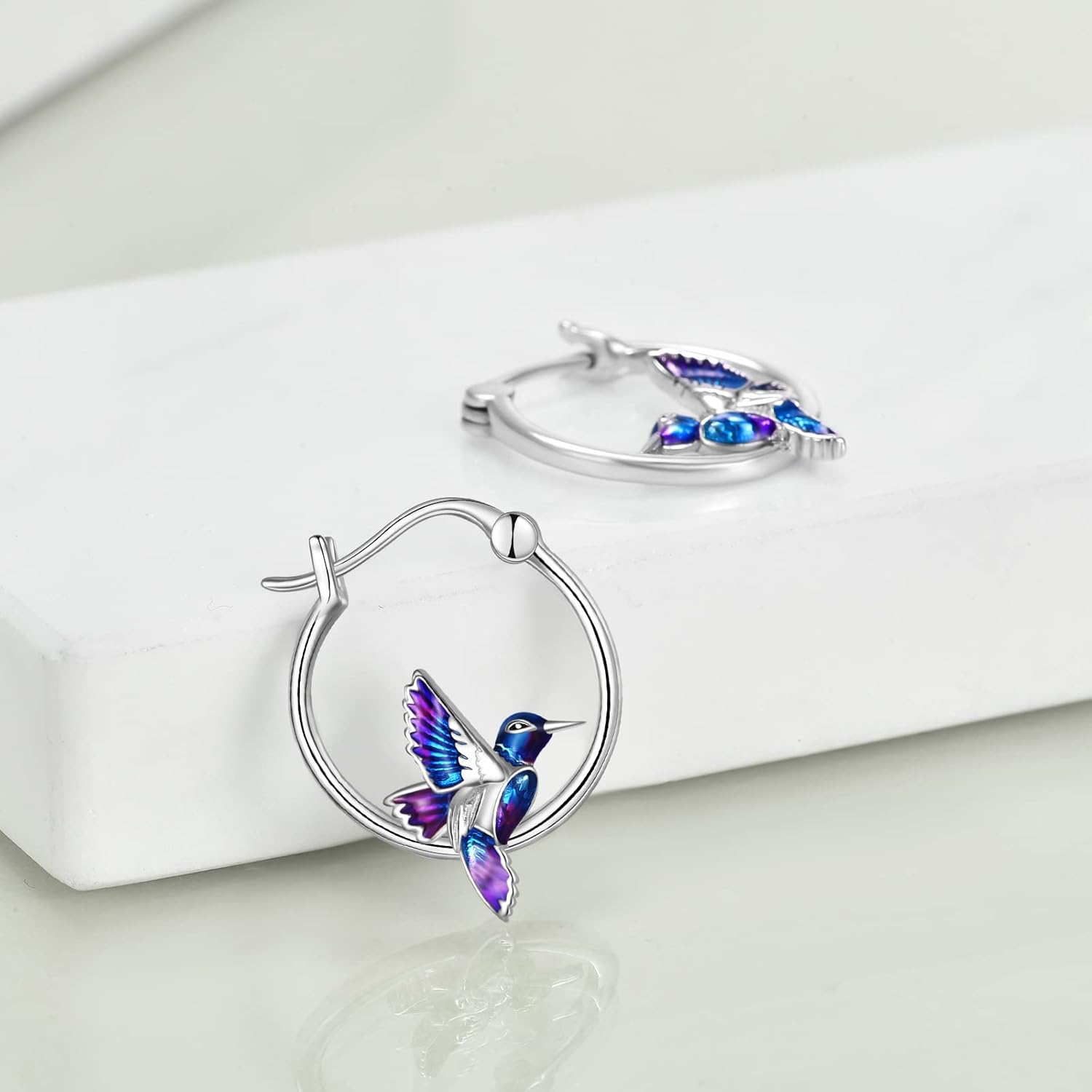 YFN Hoop Earrings with Cat Hummingbird Bird Horse Snake Mountain Dinosaur Earrings Sterling Silver for Sensitive Ears Cute Animal Hoops Gifts for Women - Image 3
