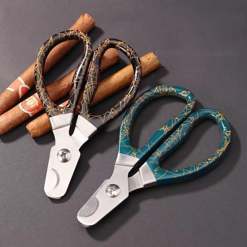 Cigar Cutter Scissor Style Double Blade Teal Bronze Manual Handheld Preparation Tool Portable Accessory(B)