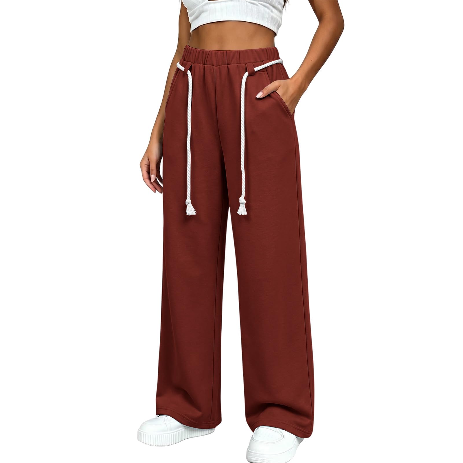 Pantaloni Donna Invernale Comodi Vita Alta Pantaloni Larghi A Gamba Larga Pantalone con Coulisse E Tasche Elastico Pants alla Moda E Casual Pantalone Dritta Leggeri per attività All'aperto