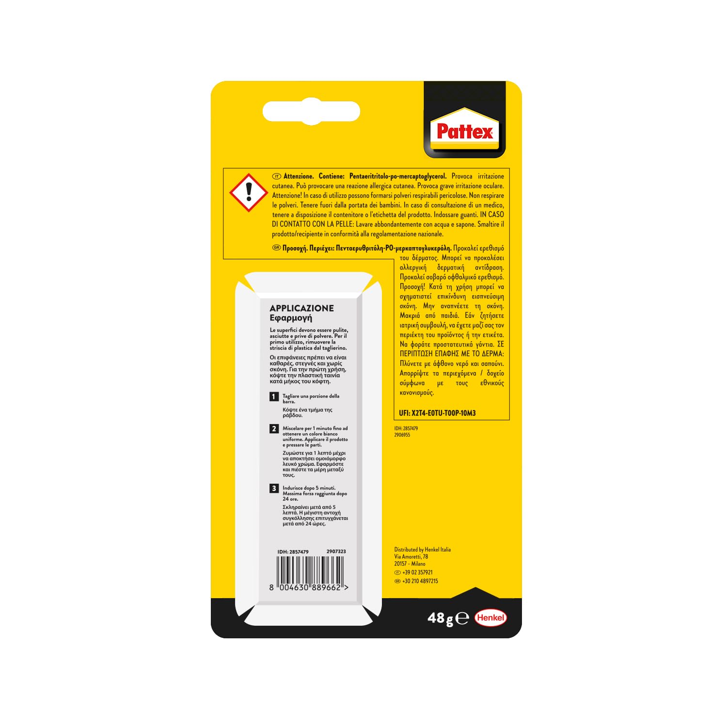 Pattex Riparatutto Express Aquastop, Colla Epossidica Bicomponente Resistente all’Acqua, Resina Epossidica Sigillante Ideale per Riparazioni, Colla Bicomponente Adatta per Diversi Materiali, 48 g