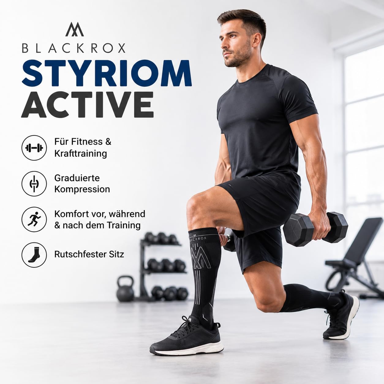 BLACKROX STYRIOM ACTIVE [Vergleichssieger 2026] Kompressionsstrümpfe Damen Herren 1 Paar, Sport & Alltag, atmungsaktiv, für Laufen, Fitness & Beruf